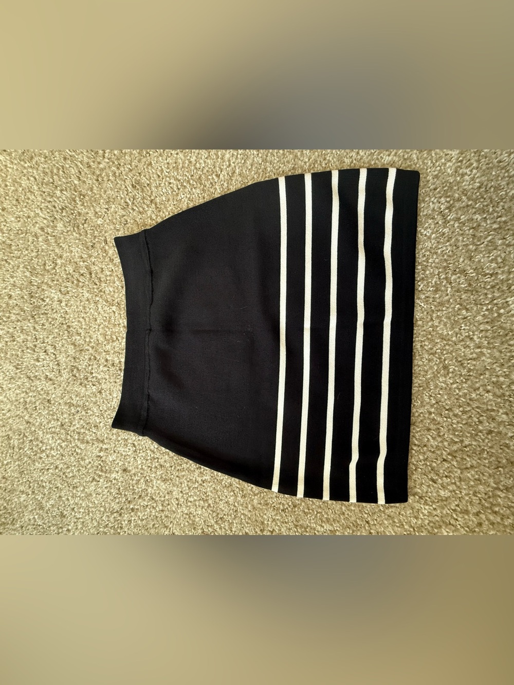bebe Black Mini Skirt with White Striped Hem